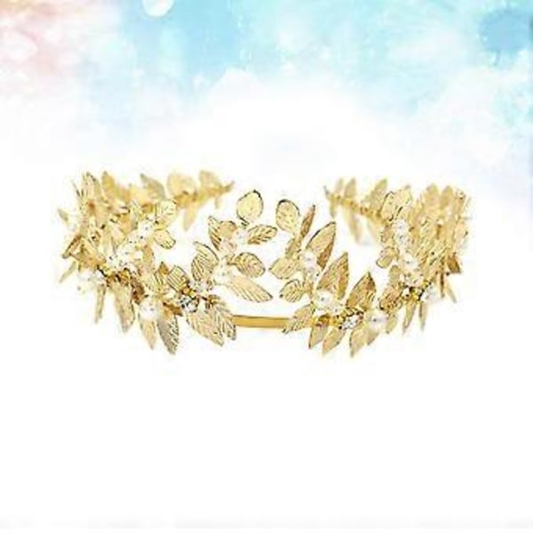Tredimensjonale Blader High-end Perle Bryllup Hodebånd Rhinestone Tiara Hodeplagg Kvinner Bryllup Hårtilbehør (Gull)