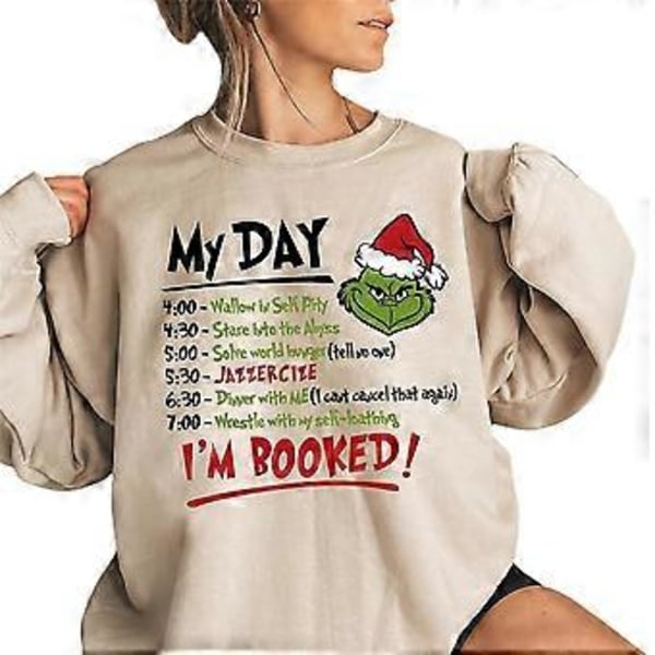 Julegenser for kvinner Grinch-trykt Pullover Grønn Monster Topper Bluse (M Khaki)