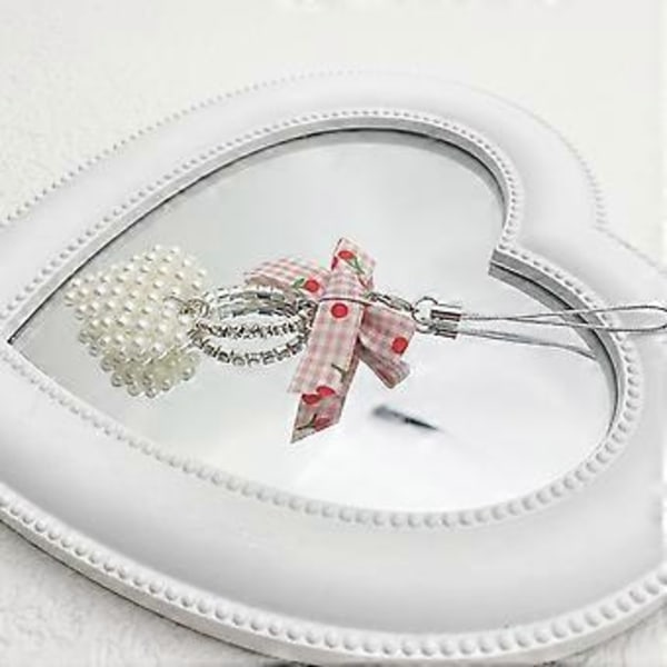 Moderigtige Perler Hjerte Charm med Sløjfe Nøglering Perle Nøglering Taske Vedhæng Multipurpose Nøgleholder til Kvinder