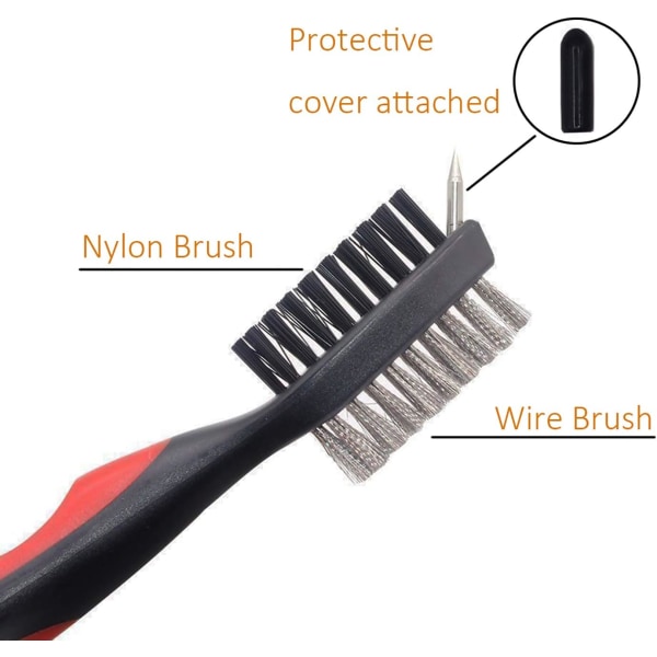Sort Golfklub Børste og Klub Groove Cleaner, Nylon & Stål Børste