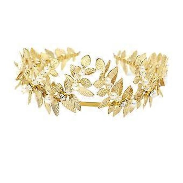 Tredimensjonale Blader High-end Perle Bryllup Hodebånd Rhinestone Tiara Hodeplagg Kvinner Bryllup Hårtilbehør (Gull)