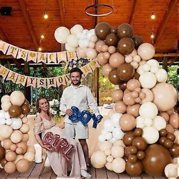 138 stk Brun Ballon Girland Bue Kit med Forskellige Størrelser Nøgen Kaffe Brun Elfenbenshvid Boho Tan Neutralt Balloner til Woodland Teddy Bear Babyshower