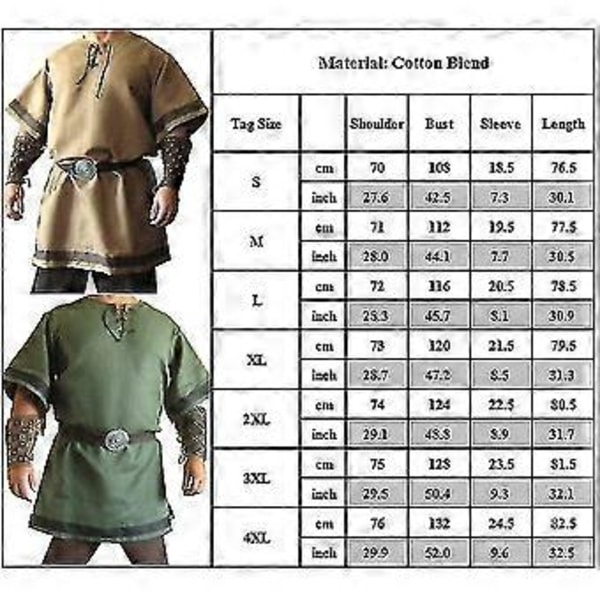 Miesten keskiaikainen Halloween-asu Viikinki Ritari Merirosvo Vintage Tyyli Soturi Larp Paidat Pusero Topit -NMAOV (4XL Punainen)