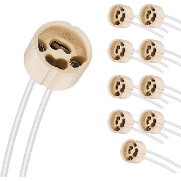 GU10 Keramisk Sokkel Base, GU10 Keramisk Base Connector, GU10 Sokkel Lamp Holder med Silikonkabel a