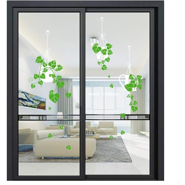 Dubbelsidigt fönster och wallsticker - gröna växter - avtagbar d
