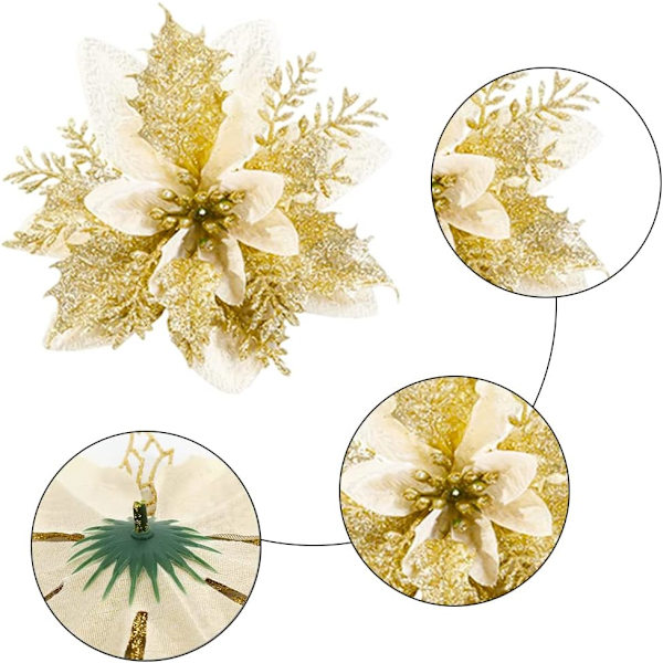 15 falska julgranskulor konstgjorda blommor, dekorativa jul