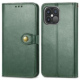 Solidfarget Lærveske med Spenne for iPhone 13 Pro Max (Grønn)