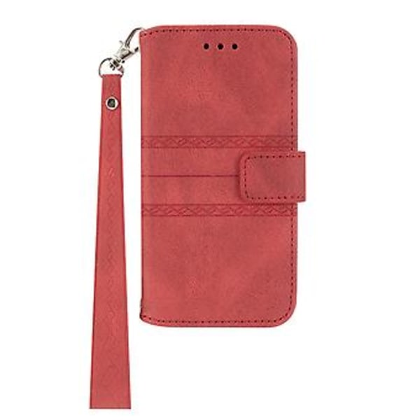 Präglad Läderfodral för iPhone 15 Pro Max (Röd)