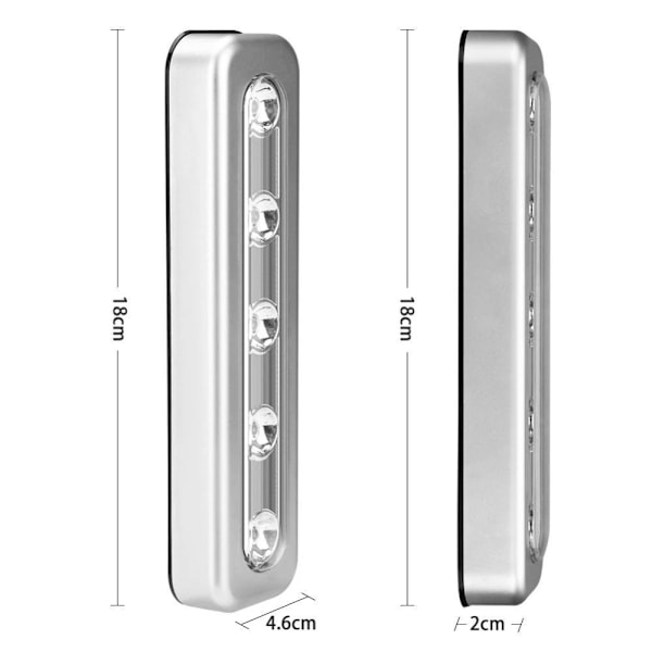 Silver skåpsbelysning, nattlampa med 5 LED touch-batterier, adj