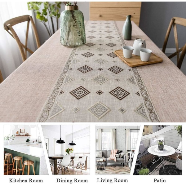 Brun - Rektangulär fläckbeständig duk Broderad linneduk i c