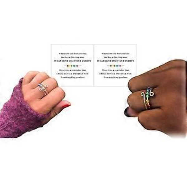 Ny Regnbue Perler Fidget Ring - Roterbar Anti-Angst Ring med Hypoallergenisk Legeringsmateriale og Justerbar Størrelse (Guld)