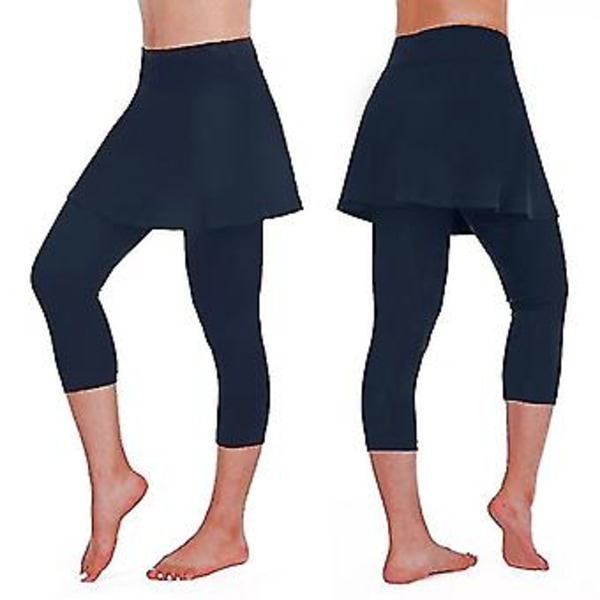 Naisten rento hame leggings tenniksen housut urheilu kuntoilu lyhennetty culottes -r (Sininen)