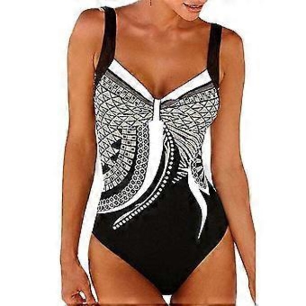 Dam Tryckt Sexig Baddräkt i Ett Stycke Sommar Strand Vadderad Monokini Baddräkt -NMAOV(M Vit)