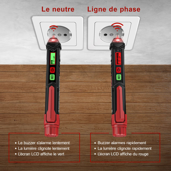 Beröringsfri spänningstestare, spänningstestare med dubbla känslighet 12V/48V-1000V, LCD-display, fas