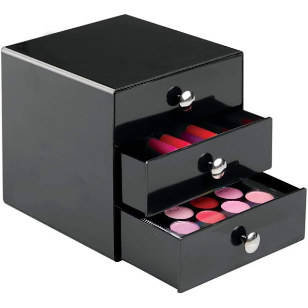 Sort 3 skuffer, skuffe makeup organizer, plastik opbevaringsboks til
