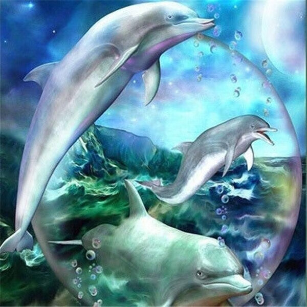 30 x 40 cm ,trois dauphins Diamond Painting Broderie Diamant Pe