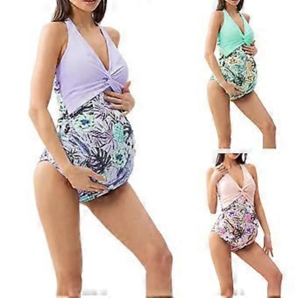 Dame Body Suit Ventebadedragter V-Hals Graviditet Svømning Badetøj Badedragt Flæsekanter Rygbinding Rynket Snøring Grøn XL(XL Grøn)