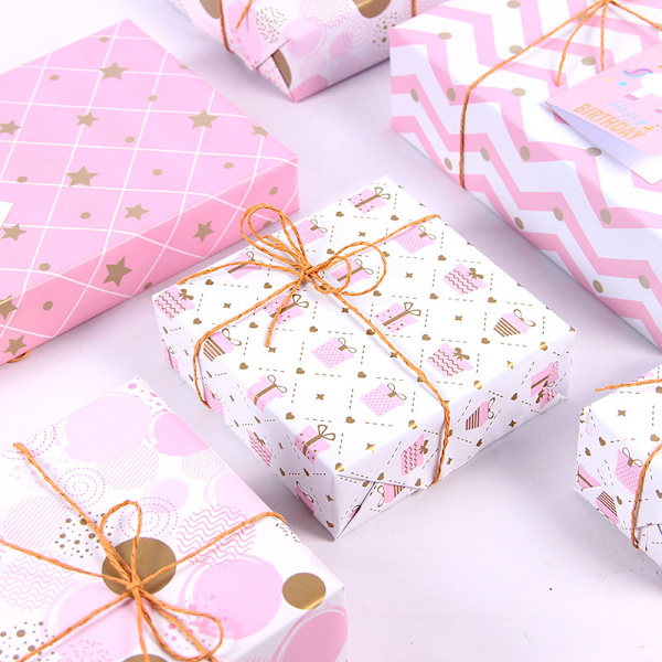 4 rosa presentpapper, presentpapper för födelsedagar, gåvor