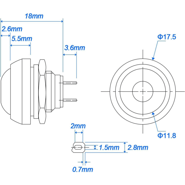 12 kpl päälle/pois-kytkintä, 12 mm vedenpitävä hetkellinen painonappi (4 väriä)