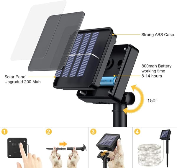 [2 stycken] Solcellslingor utomhus, 12M 100LEDs utomhusdekor