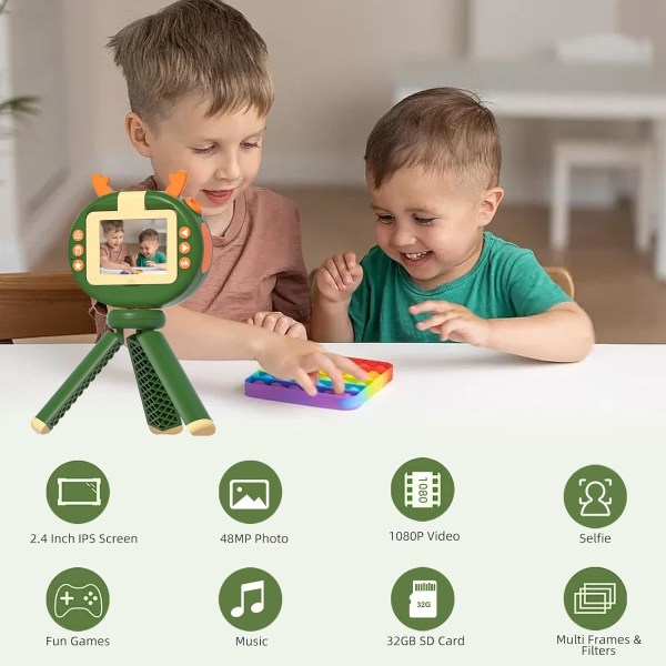 Børne kamera, 2,4 tommer 1080P HD selfie kamera til børn, 180° flip