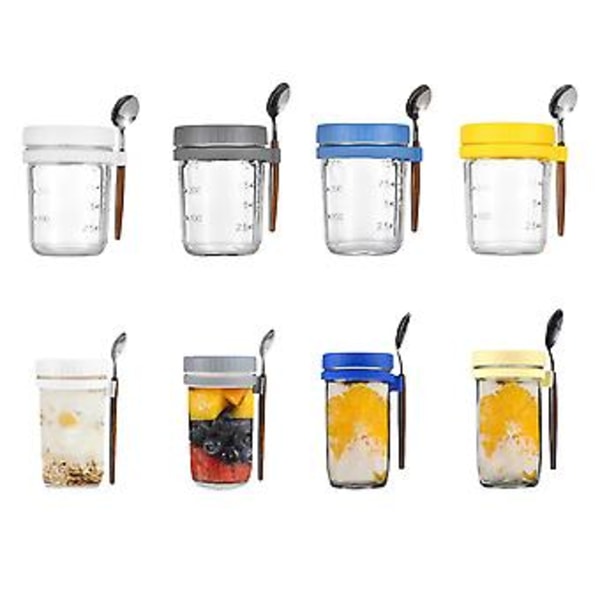 Bedste Tilbud Overnight Havre Jars med Låg og Skeer, Glasflasker Beholdere Stor Kapacitet (350ml grå)