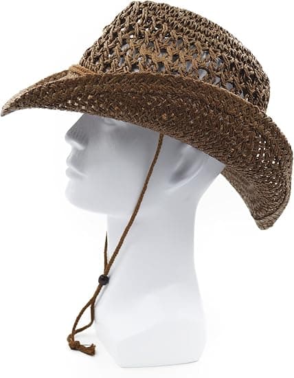 Voksen solhatt i strå, western cowboy-hatt, kaffe