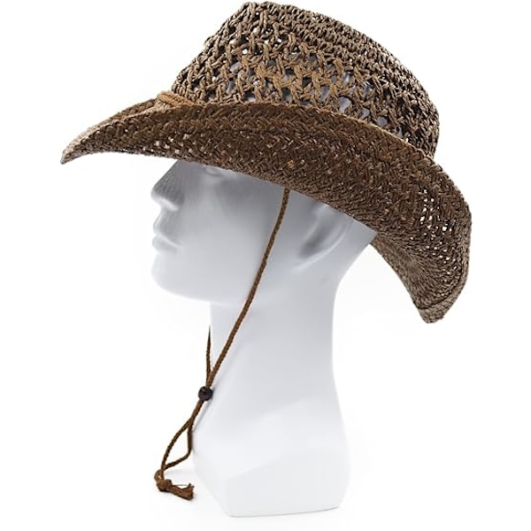 Vuxen solhatt i halm, western cowboyhatt, kaffe