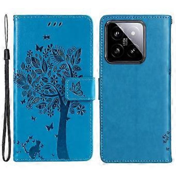 KT Imprinting Flower Series-3 för Xiaomi 14 Plånboksfodral med Tryckt Katttree Telefonfodral (Stil D)