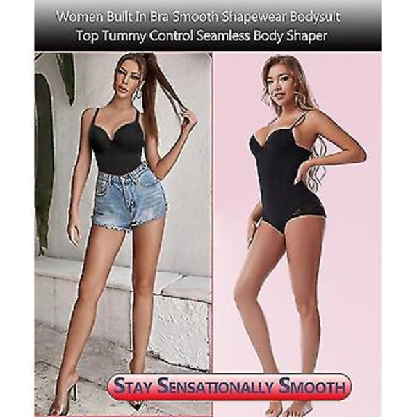 Formbestående Bodysuit för Kvinnor, Tummy Tuck Bodysuit med BH-Stöd, Djupt V-format Shapewear Bodysuit Korsett (S Svart)
