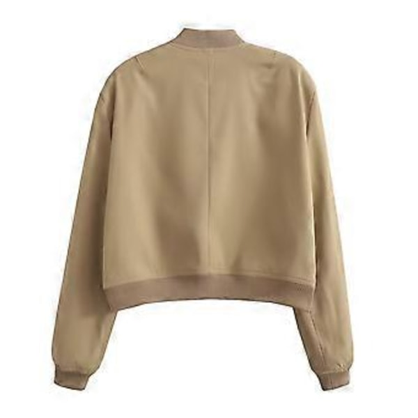 Vårjakke med store lommer og ståkrage for kvinner (S Khaki)