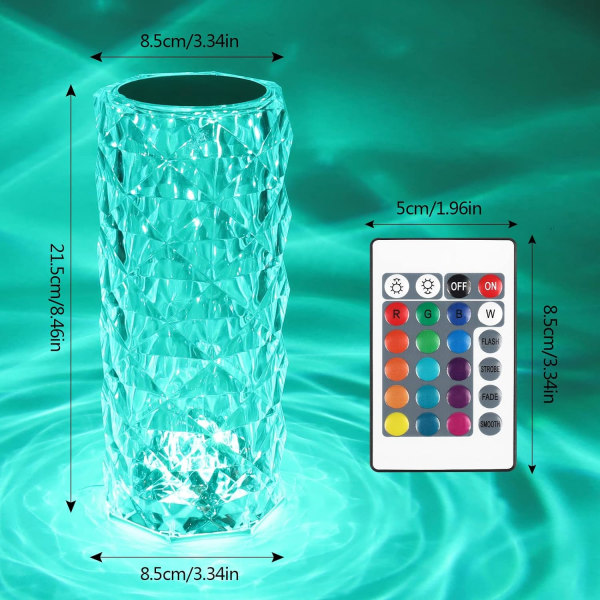 Krystalbordlampe - LED-diamantbordlampe med 16 farver - Genopladelig stemningsbelysning - Berøringskontrol