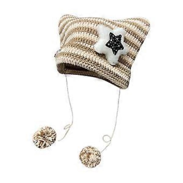 Elastisk Vintermössa med Vindskydd, Pom Pom-Dekor, Stickade Mössor för Vuxna Tonåringar, Håller Öronen Varma, Fluffiga Tillbehör för Kallt Väder (pälsboll khaki)