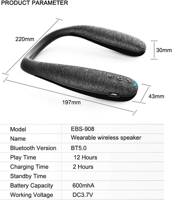 Bluetooth nakkehøjttaler, sort komplementærhøjttaler, lydportab
