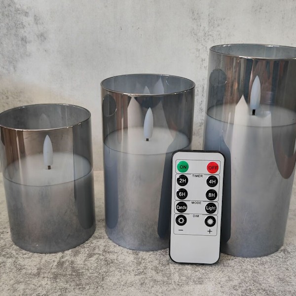Bougie LED, Set de 3 Bougies LED sans Flamme, Gris avec