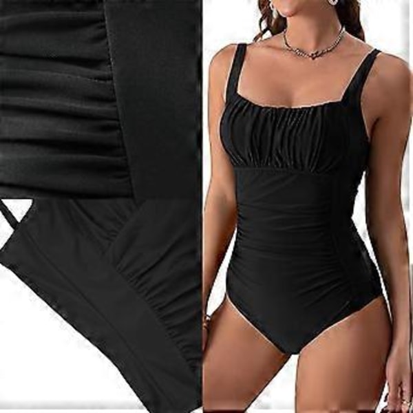 Sexet badedragt til damer, ét stykke, med vattering og push-up, monokini med høj benskæring, sort badedragt S (S Sort)