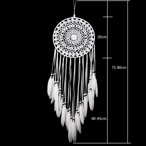 Blanc-Grand Boho Drömfångare Vit Fjäder Macramé Väggbonad
