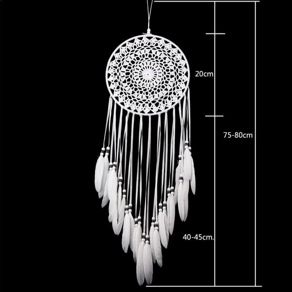 Noir-Grand Boho Capteur de rêves Plume Blanche Macramé Tenture