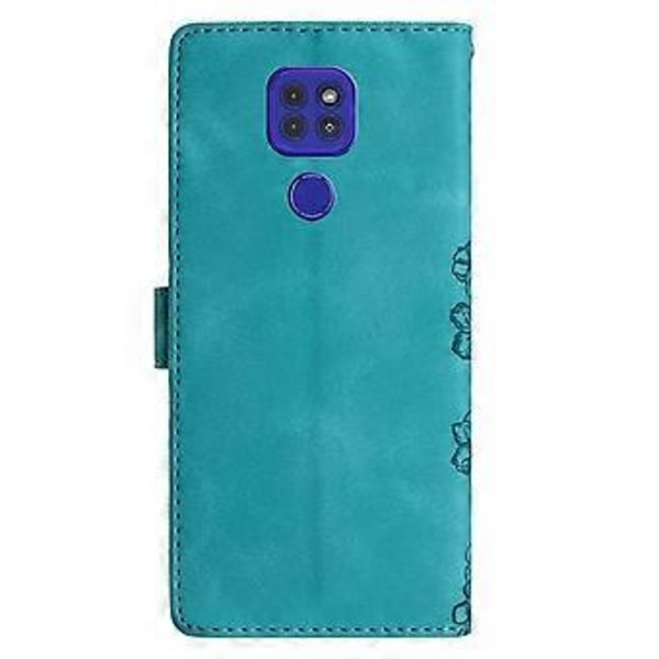 Cherry Blossom PU-etui til Motorola Moto E7 Plus (Grøn)