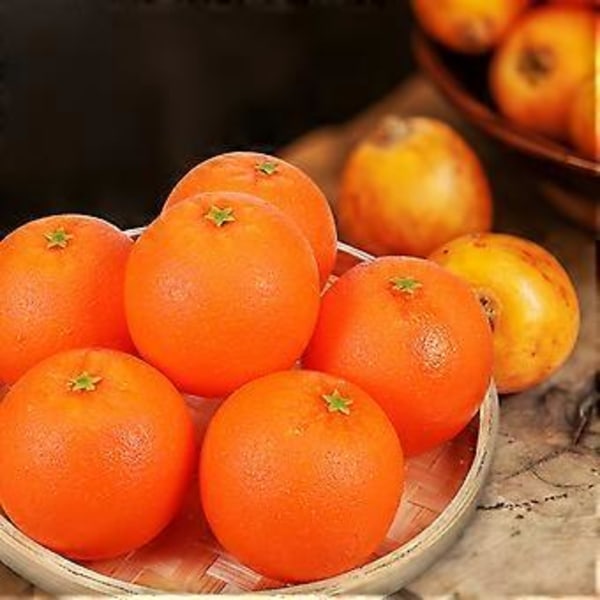 6 stk. Simulerte Appelsiner Falske Fruktmodeller Appelsinmodeller Dekorative Kunstige Appelsiner