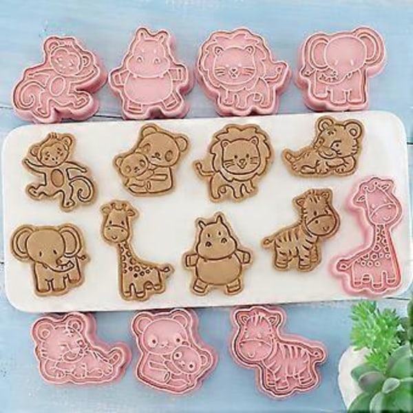 Skogsdjur 3D Kakformar med Stämplar, 8 st Cartoon Pressbara Keksformar för Godis DIY Bakning Kaktillbehör
