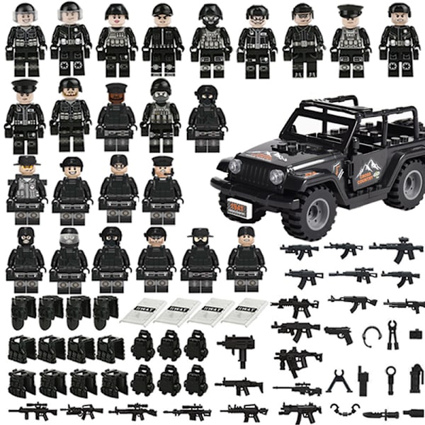 24 stk. - Militær SWAT-soldat figurlegetøj (sort 2), Army WW2 Buildin