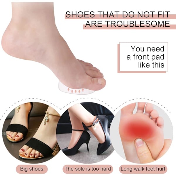 2 par metatarsal dynor, gelplantar dyna, halkfria skor transparenta silikongelkuddar The Meta