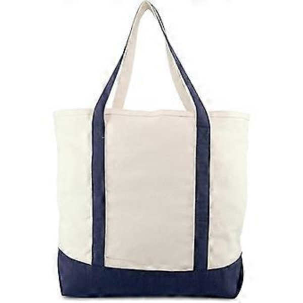 55,88 cm robust bomuldsstof-totebag (med lynlås), marineblå, sort