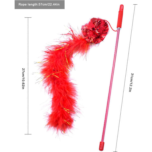 Fjerlegetøj til katte, 2 stk. interaktivt kattelegetøj med lilla og rød