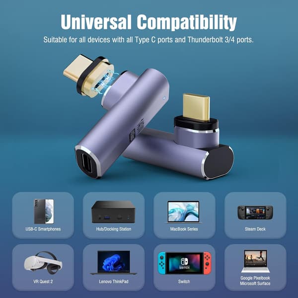 2PCS 140W USB C-adapter, magnetisk till USB 4.0-adapter snabbladdning
