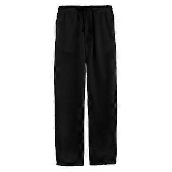 hmwy-herr linne-look baggy byxor resår i midjan avslappnade strand yoga byxor (L Svart)