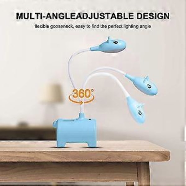 LED Skrivebordslampe for Barn, Bordlampe med 3 Farger og Dimbar, Berøringsbryter / USB-tilkobling / Pennholder, Leselampe for Barnerom, Studier, Arbeid (b