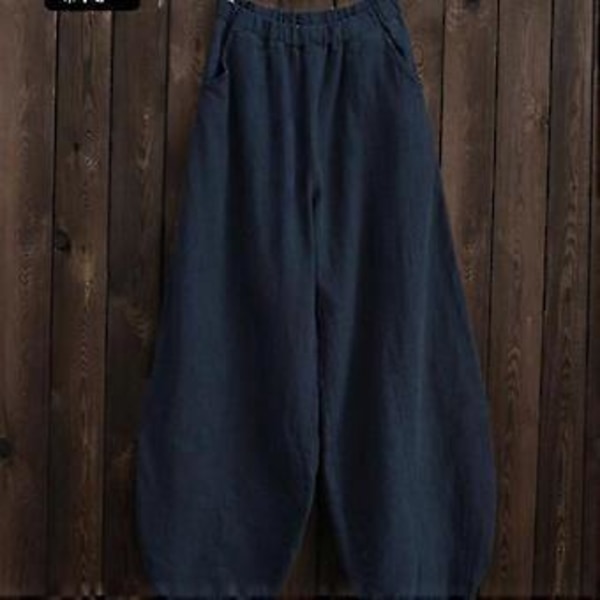 Japanske Plus Size Forår og Efterår Bomuld og Linned Løse Afslappede Bloomers Kvinder (XXXL mørkeblå)