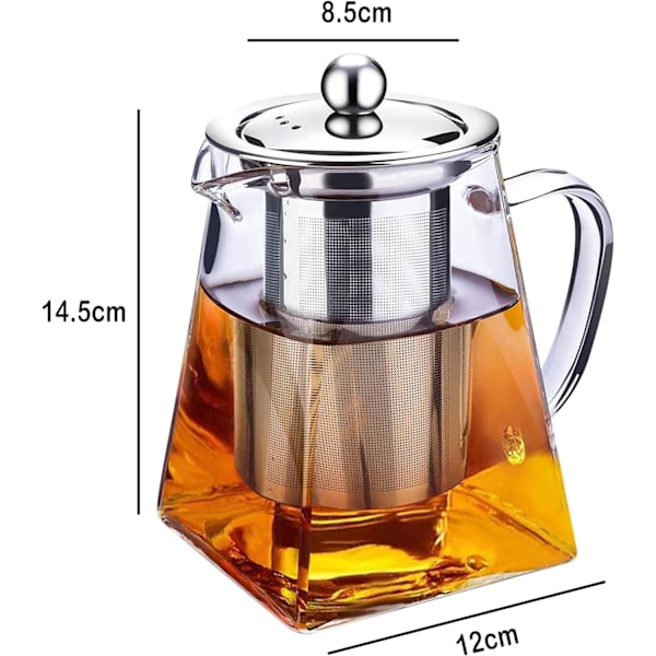 Lasiteekannu irrotettavalla infuusorilla, 750 ml teekannun vedenkeitin läpinäkyvässä ja klassisessa boorisilikaatissa